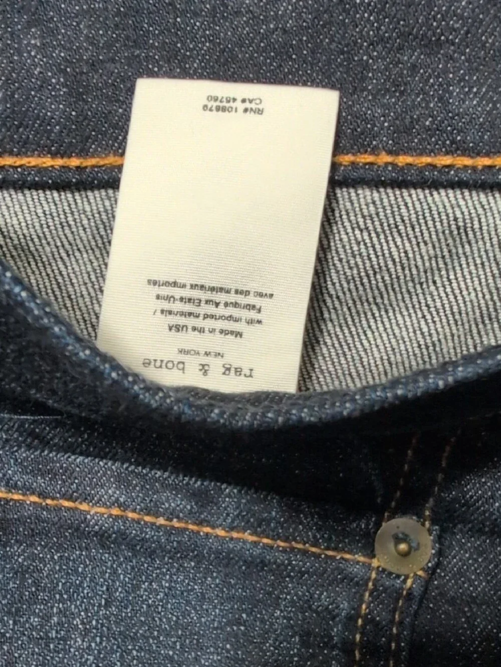 rag & bone Indigo Denim Jeans with Contrast Stitching